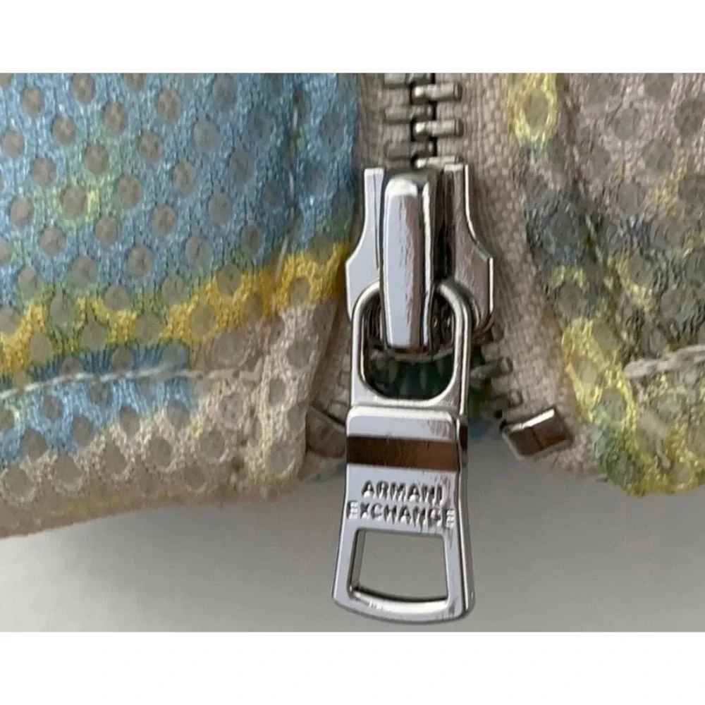 Armani Exchange‎ AX Womens Abstract Mesh Moto Jacket Yellow Ivory Blue xxsmall